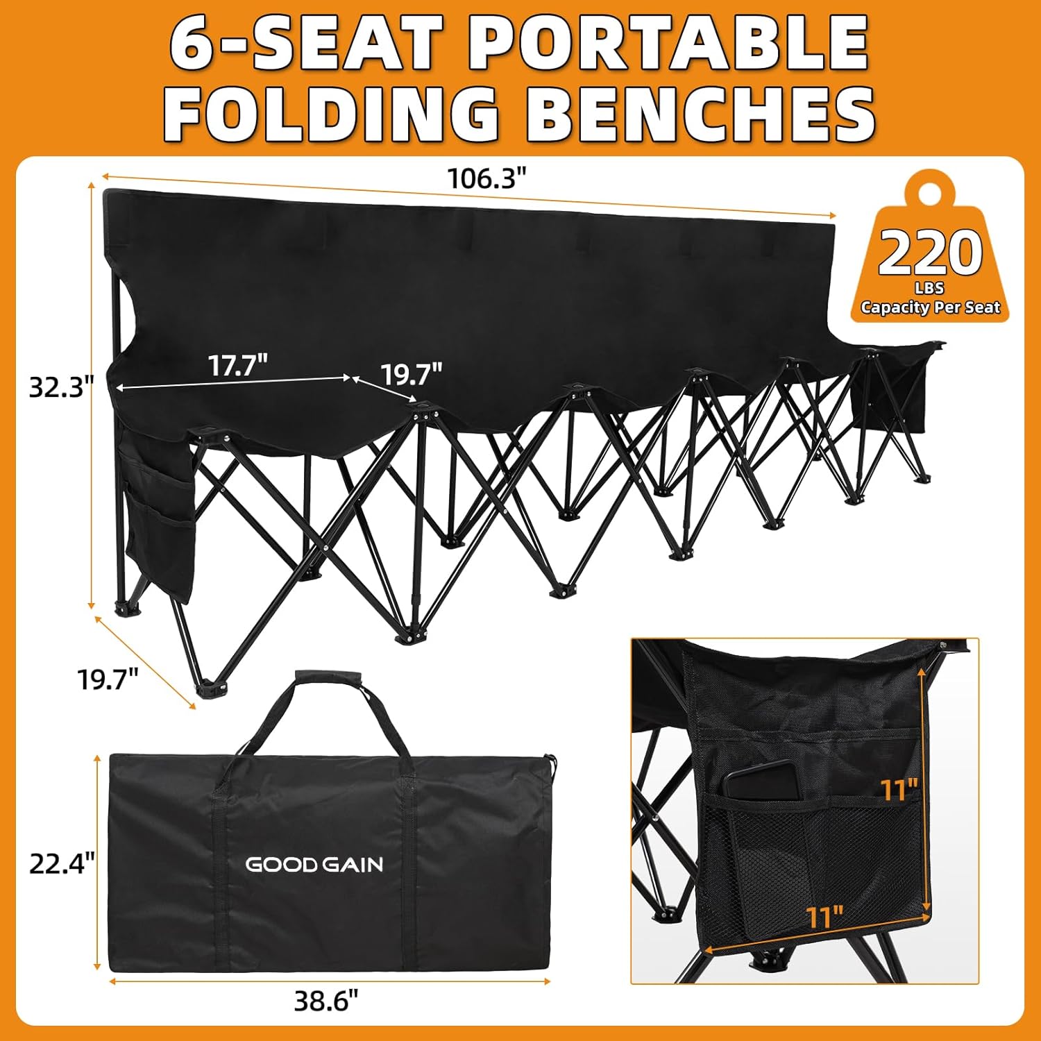 Draagbare opvouwbare zwarte bu - Outdoor Sport Bench recensie en prijs